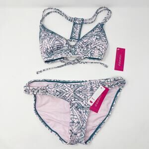 New Xhilaration XSmall Pink Blue Tribal Print Halter Bikini Top S Hipster Bottom